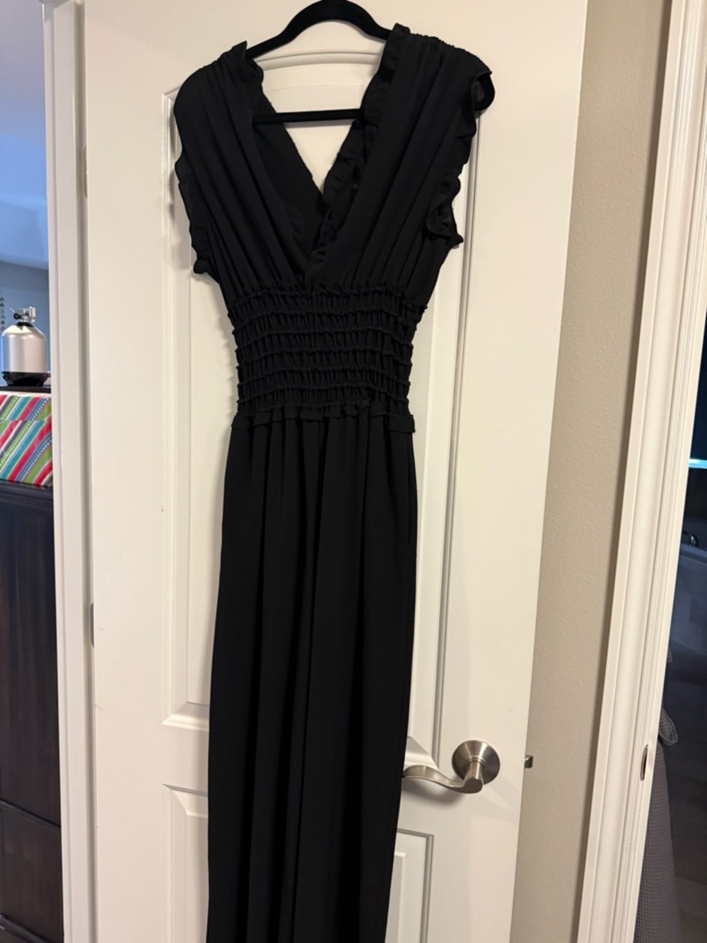 Max Studio Black V-Neck Smocked-Waist Maxi Dress